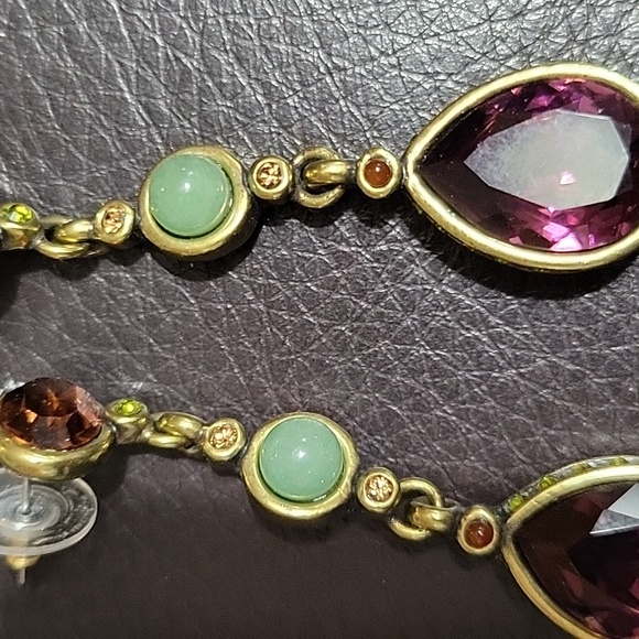HEIDI DAUS DANGLE W/ FACETED AMBER & PURPLE & GREEN ROUND BEAD EARRINGS PIERCED - Picture 12 of 12